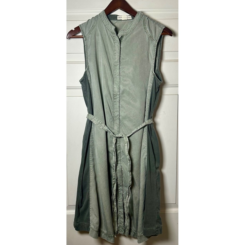 Anthropologie‎ Marrakech M Green Utility Sleeveless Zip Front Tie Waist Dress